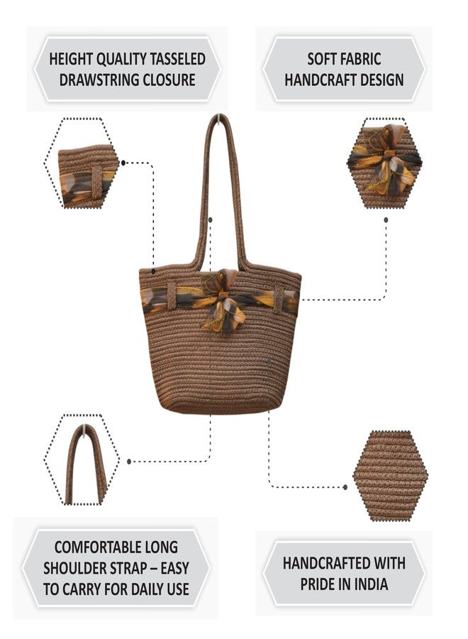 Ariya Women Handbag with Ribbon (4071 | Brown) Handcrafted PP & Cotton Blend Shoulder Purse, Perfect for Ladies & Girls, Lightweight Tote Bag for Daily Use, Casual, Travel & All Occasions - Image 5